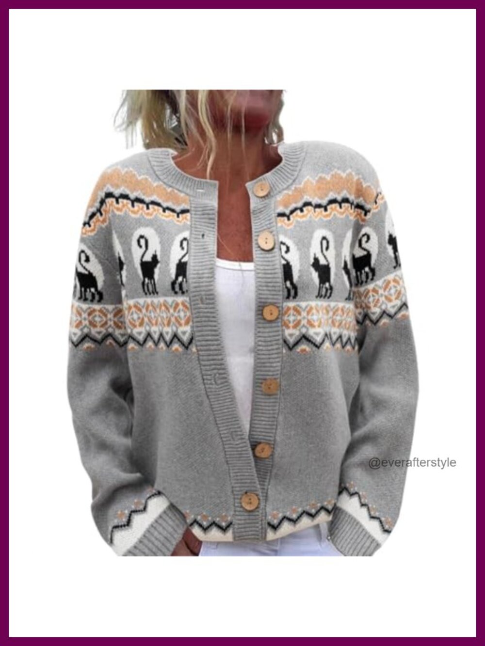 Oversized Cat Graphic Cardigan Women Button Knit Loose Fit